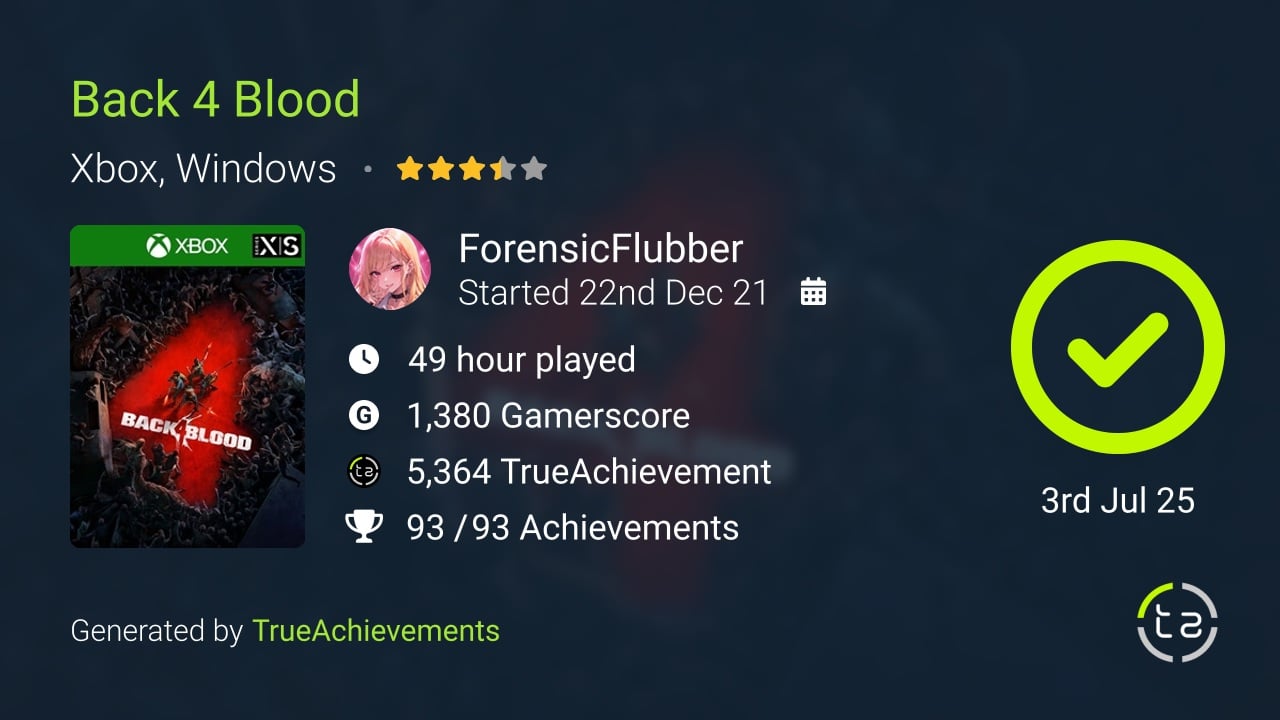 Back 4 Blood achievement summary